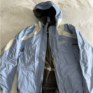 The north face light blue and white jacket